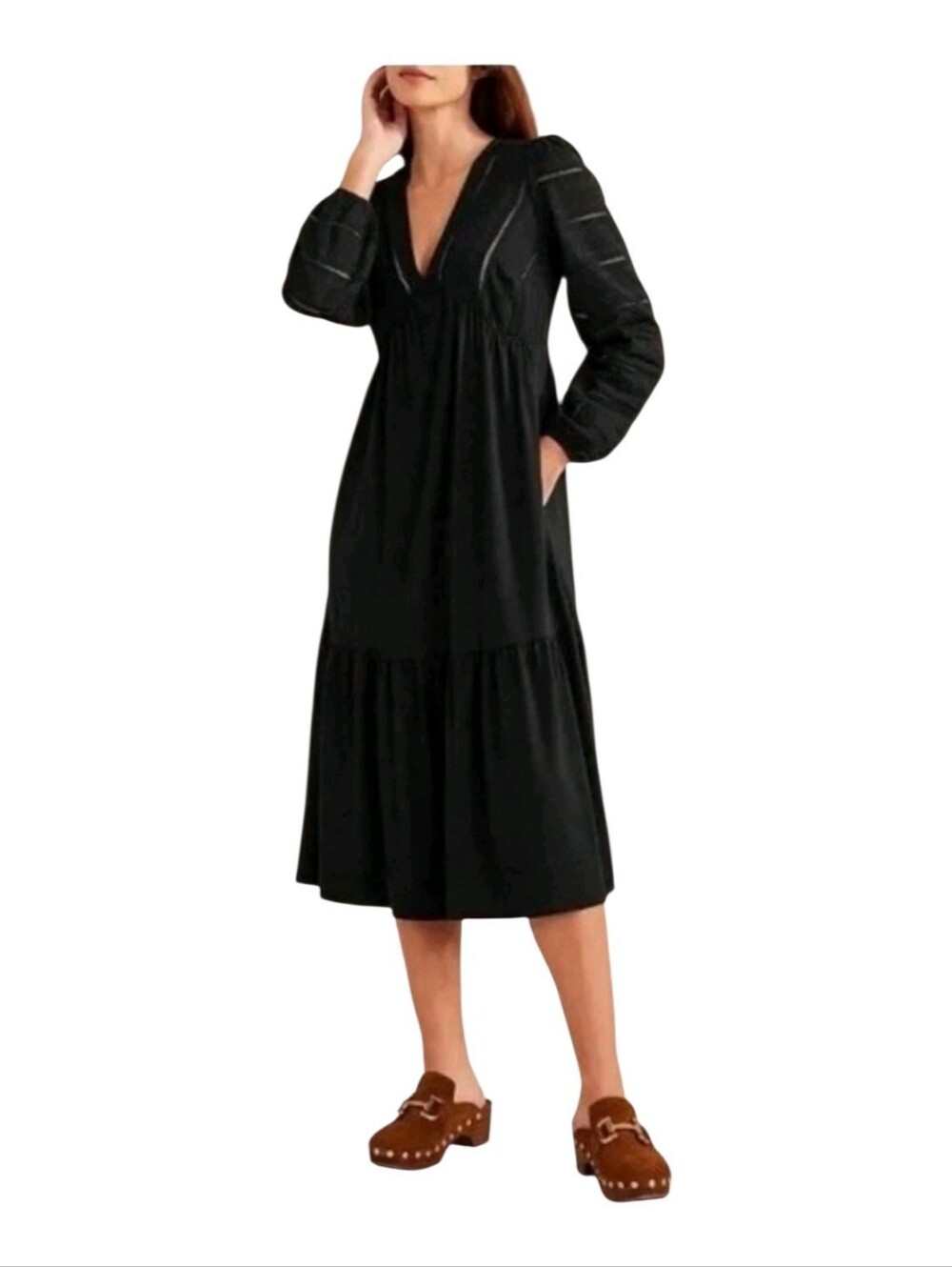 Boden Woven Mix Midi Jersey Dress Black 4 P Petite